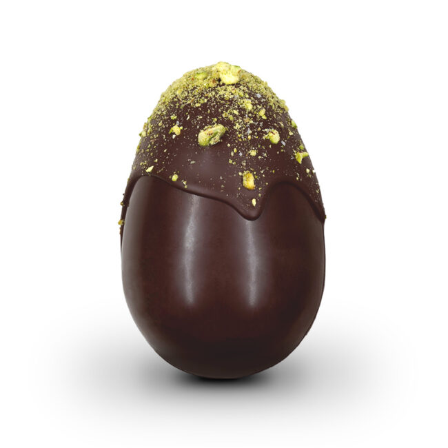Huevo de Pascua de chocolate artesanal sin lactosa, con pistacho y sal